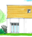 Façade sud d'une maison ecologique conçue par ECOP Habitat